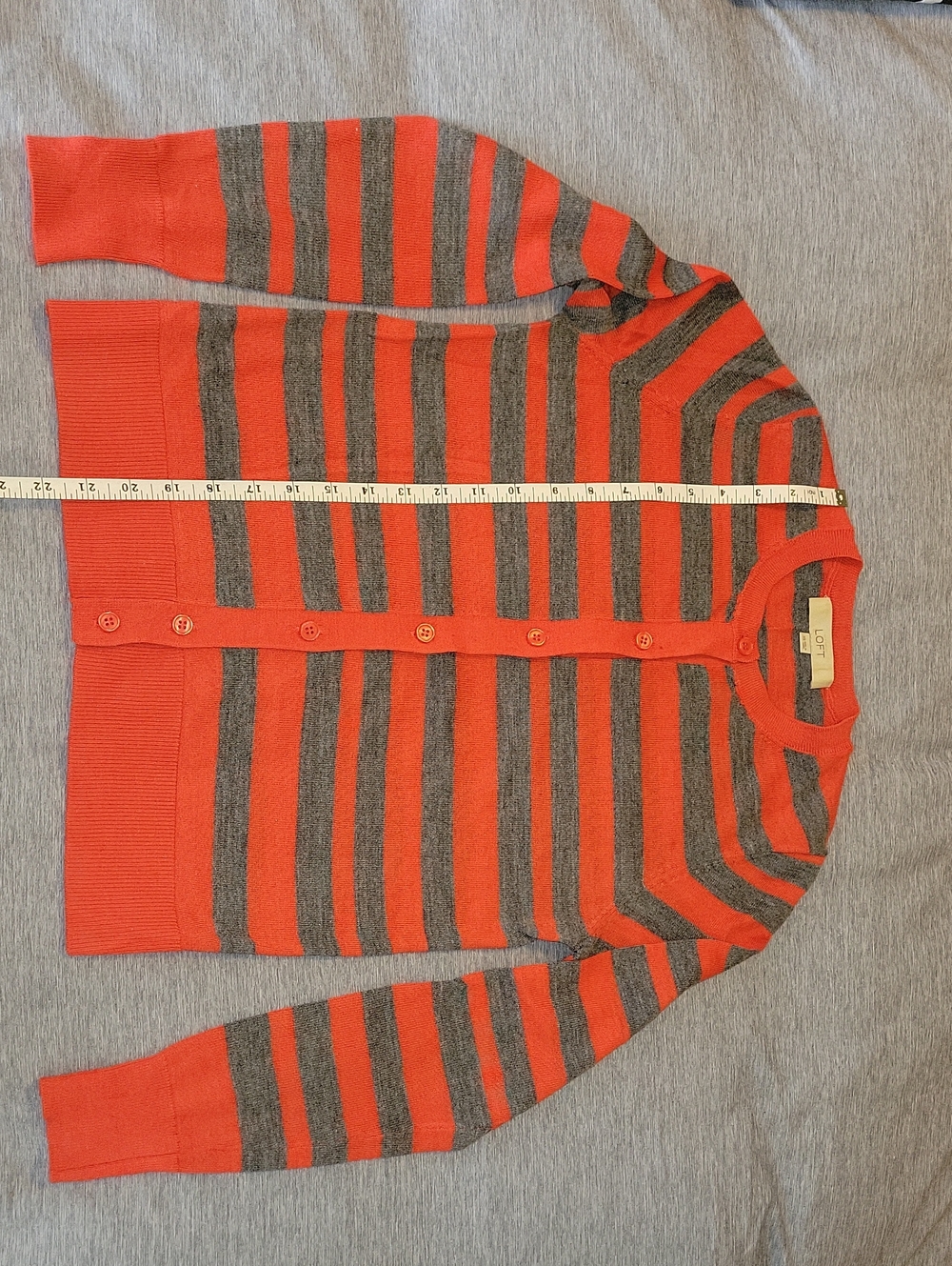 LOFT Orange and Gray Striped Cardigan (Sz XS)